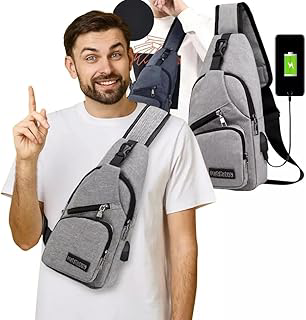 Mochila Bag Transversal Masculina e Feminina, Entrada Usb, Anti-Roubo, Impermeável, Múltiplos Compartimentos - Cinza e Preto