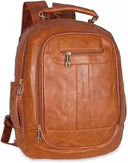 Mochila Executiva em Couro Sintético, Marrom Caramelo, com Múltiplos Compartimentos, Alças Ajustáveis. Mochila Feminina para Faculdade. Bolsa pra o trabalho.