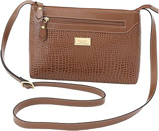 Bolsa Feminina Couro Legítimo Lezard Transversal Fechamento Zíper 2193