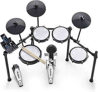 Alesis Nitro Max Kit Bateria eletrónica com remendos silenciosos de malha, caixa de zona dupla de 10", Bluetooth, 440 sons autênticos, aulas Drumeo, USB MIDI, pedal de bombo