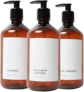 Kit Body Care Frasco Âmbar Plástico 500ml Sabonete Esfoliante Corporal Óleo Corporal Banheiro Nicho (Retrô)
