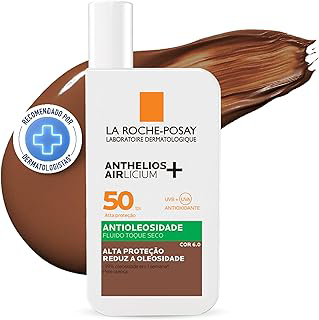 La Roche-Posay, Anthelios Airlicium, Protetor Solar Facial Antioleosidade com cor, Reduz e Controla a Oleosidade, FPS50, Textura Fluida Ultra Leve, 40g