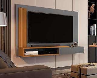 Painel Para TV de até 50 P Smart Luxo Martins com porta cor Onix/Nature - MJM Casa dos Moveis
