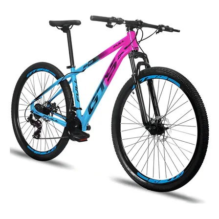 Bicicleta Aro 29 Gts Feel Full 24 Marchas Freios A Disco Cor Rosa E Azul Tamanho Do Quadro 15