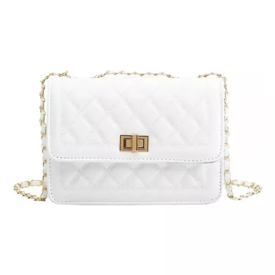 Bolsa Pequena Feminina Alça Transversal Corrente Branco