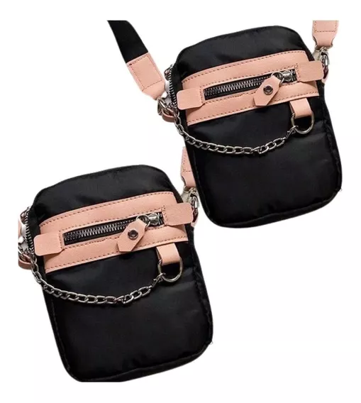 Bolsa Transversal Preto Unissex Correntinha Promoção