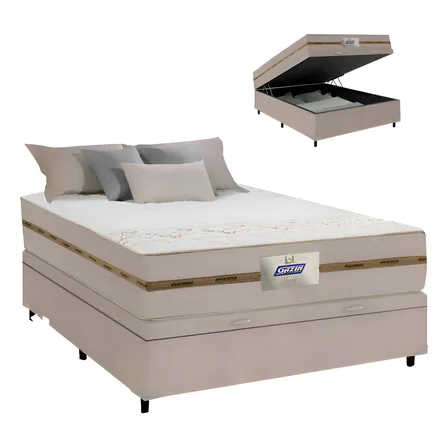 Cama Box Baú Casal Colchão Gazin Molas Flora Bege 138x188x61cm