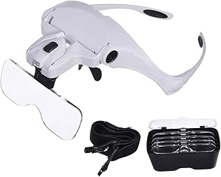 Óculos Lupa com LED recarregável, 5 lentes de aumento e uso mãos livres. Perfeita para trabalhos detalhados como joalheria, eletrônica, artesanato e hobbies que exigem precisão