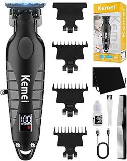 KEMEI Aparador de cabelo profissional sem fio para homens, aparador de barba elétrico, kit de cortes de cabelo de barbeiro, aparadores de lâmina em T com abertura zero com visor LCD, KM-2293, preto