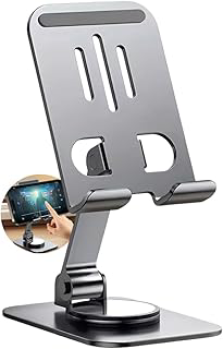 Suporte de Celular Mesa Universal em Metal Base Estável Antiderrapante, Suporte Tripé Selfie Articulado com Giro 360°, Dobrável, Leve, Ideal para iPhone, Android, iPad e Smartphones