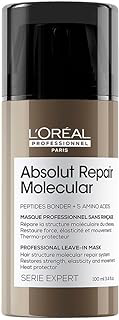 L’Oréal Professionnel Leave-in Absolut Repair Molecular, Repara e Restaura a Força, Protege Contra o Calor, Textura Cremosa, Sem Enxague, Para Todos os Tipos de Cabelos Danificados, SERIE EXPERT,...