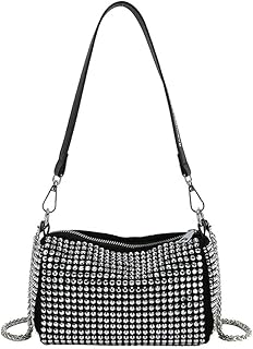 Bolsa de Ombro Feminina com Cristais, Alça Removível e Corrente, Preta