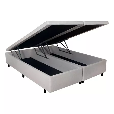 Base Box Baú Queen 158x198 Courino Linho Com Pistão A Gás Cor Areia
