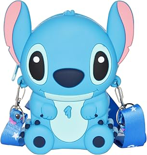 Bolsa tiracolo Stitch com alça de ombro ajustável, bolsa de mão com zíper linda mini bolsa de moedas de ponto anime, Costura azul, 1